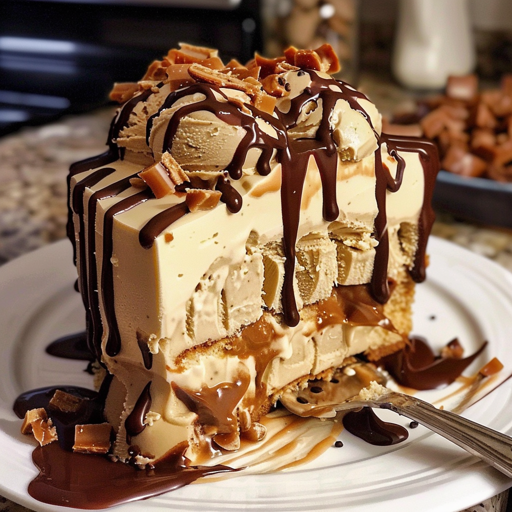 Peanut Butter Ice Cream Cake with Chocolate Fudge Topping Recipe